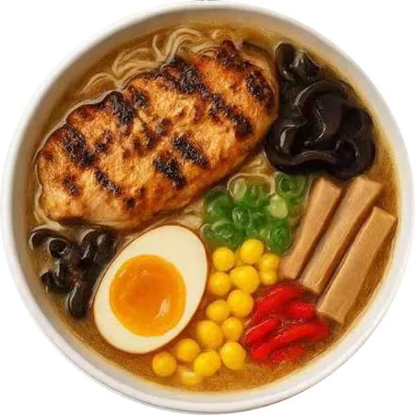 Chicken broth ramen with grilled chicken & toppings at Tasty Ramen, a Ramen Restaurant in New Port Richey