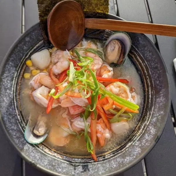 Seafood ramen with shrimp, mussels, veggies at Tasty Ramen, a Ramen Restaurant in New Port Richey